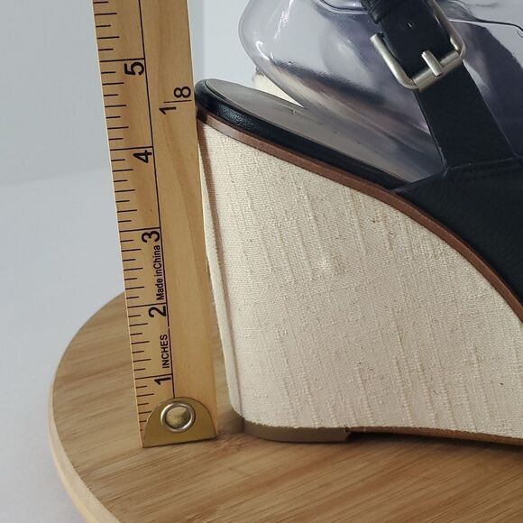 1. State Black Leather Genna Slingback Wedge Sandal Peep Toe Heel 10M - Picture 13 of 14